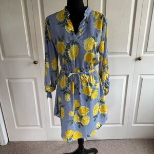 Hint of BLUSH Long Sleeve Yellow Rose Striped V-Neck Dress Sz XL
